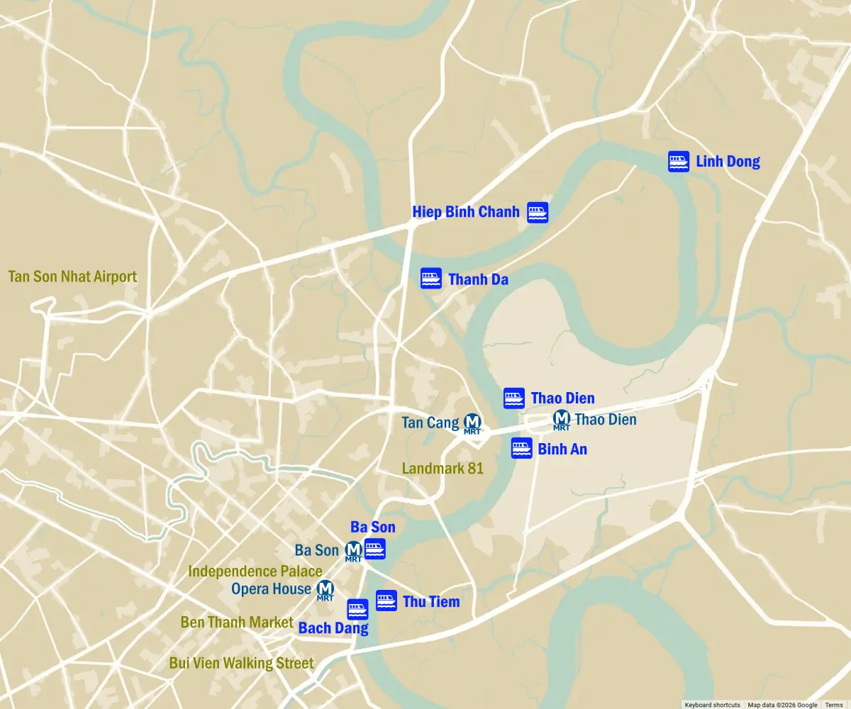 Map of Saigon River Piers in Ho Chi Minh City